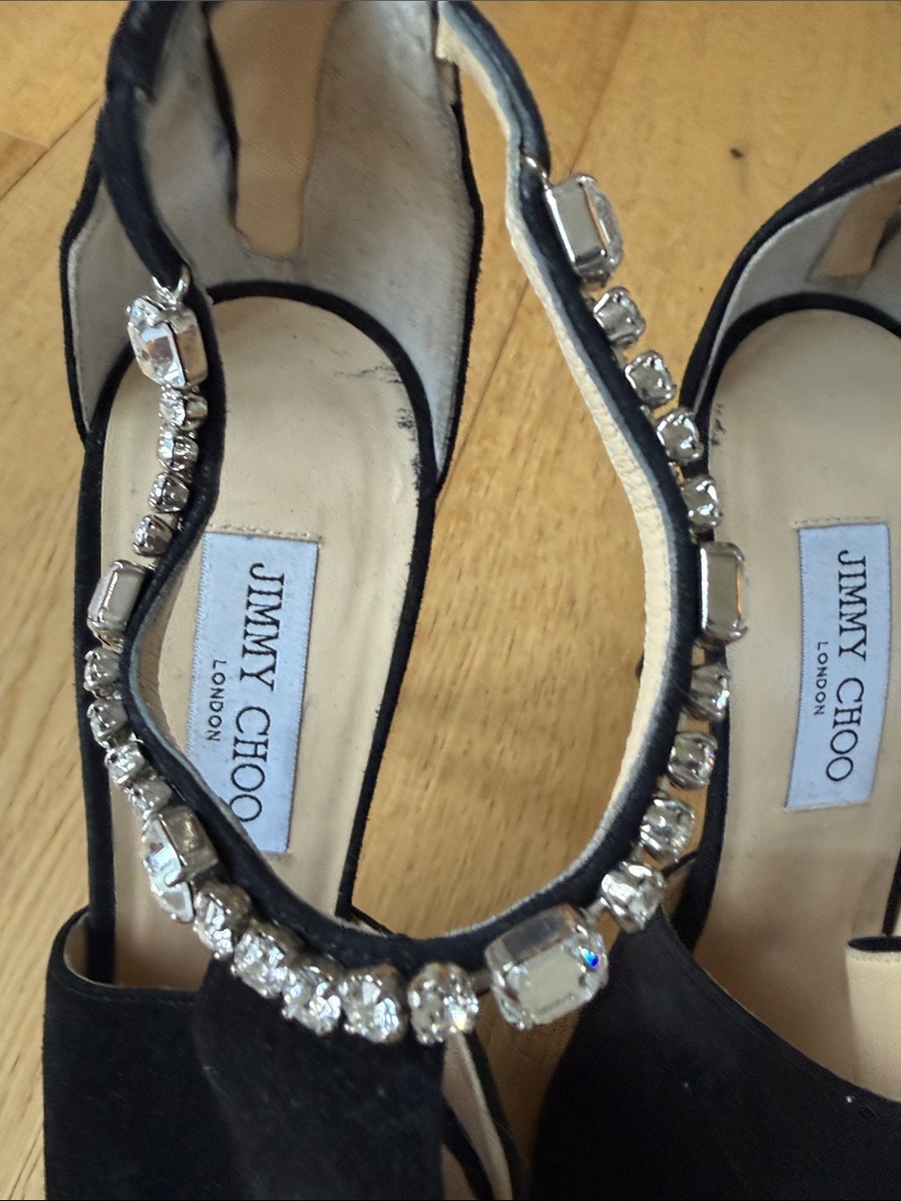 Jimmy Choo Black Suede Crystal-Strap Open-Toe Heels - Picture 4 of 6
